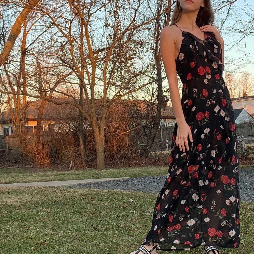 Black Floral Print Dress
